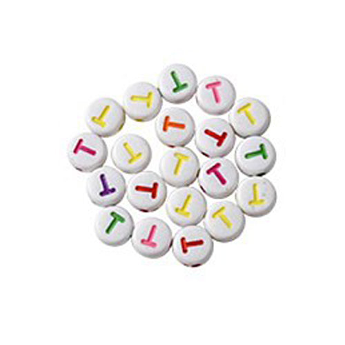 Bokstavspärlor A-Z Vita 7x4mm med Färglada tryck och horisontellt hål, säljes per bokstav i 20-pack
