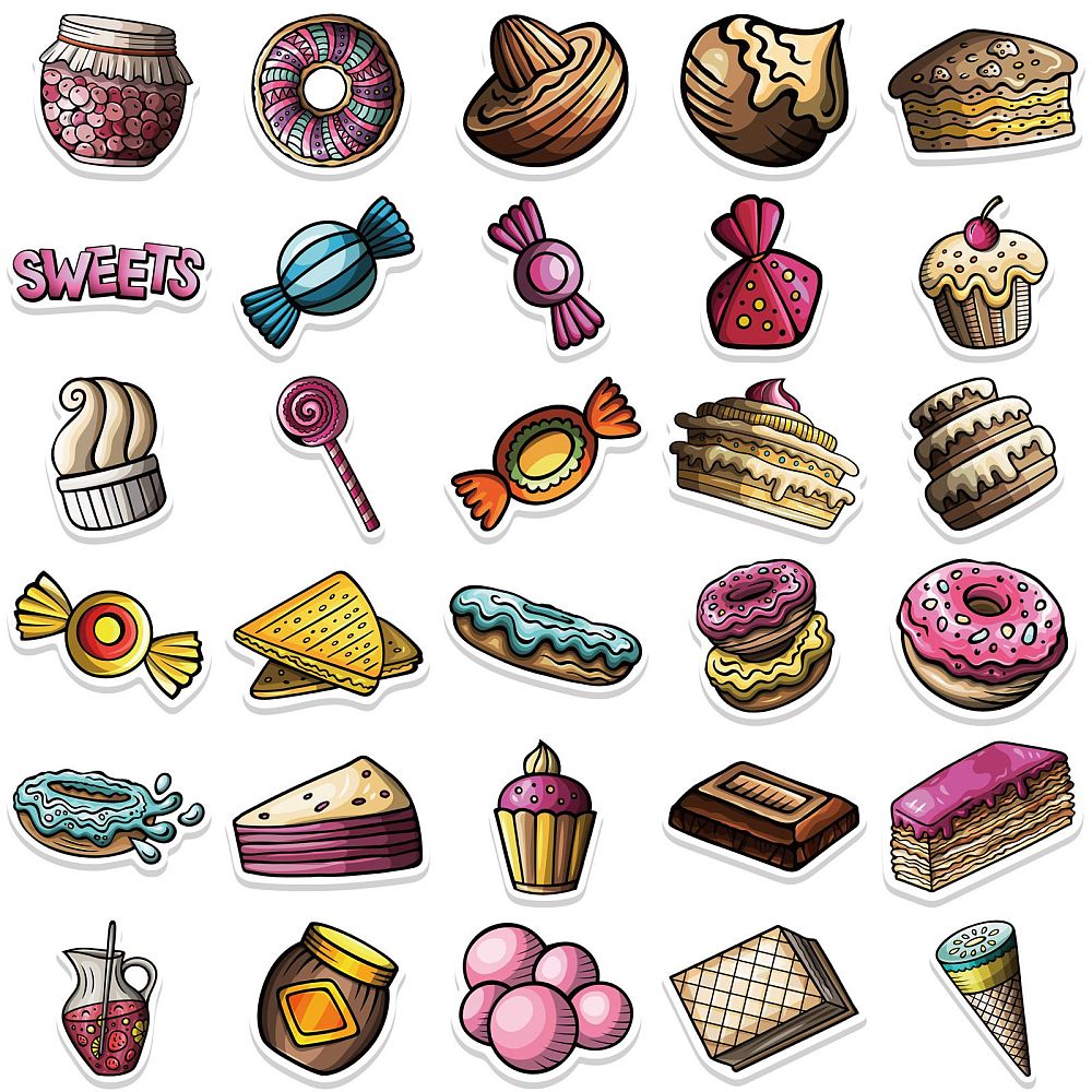 Klistermärken Matbilder Desserter Japaninspirerat, 50st olika motiv