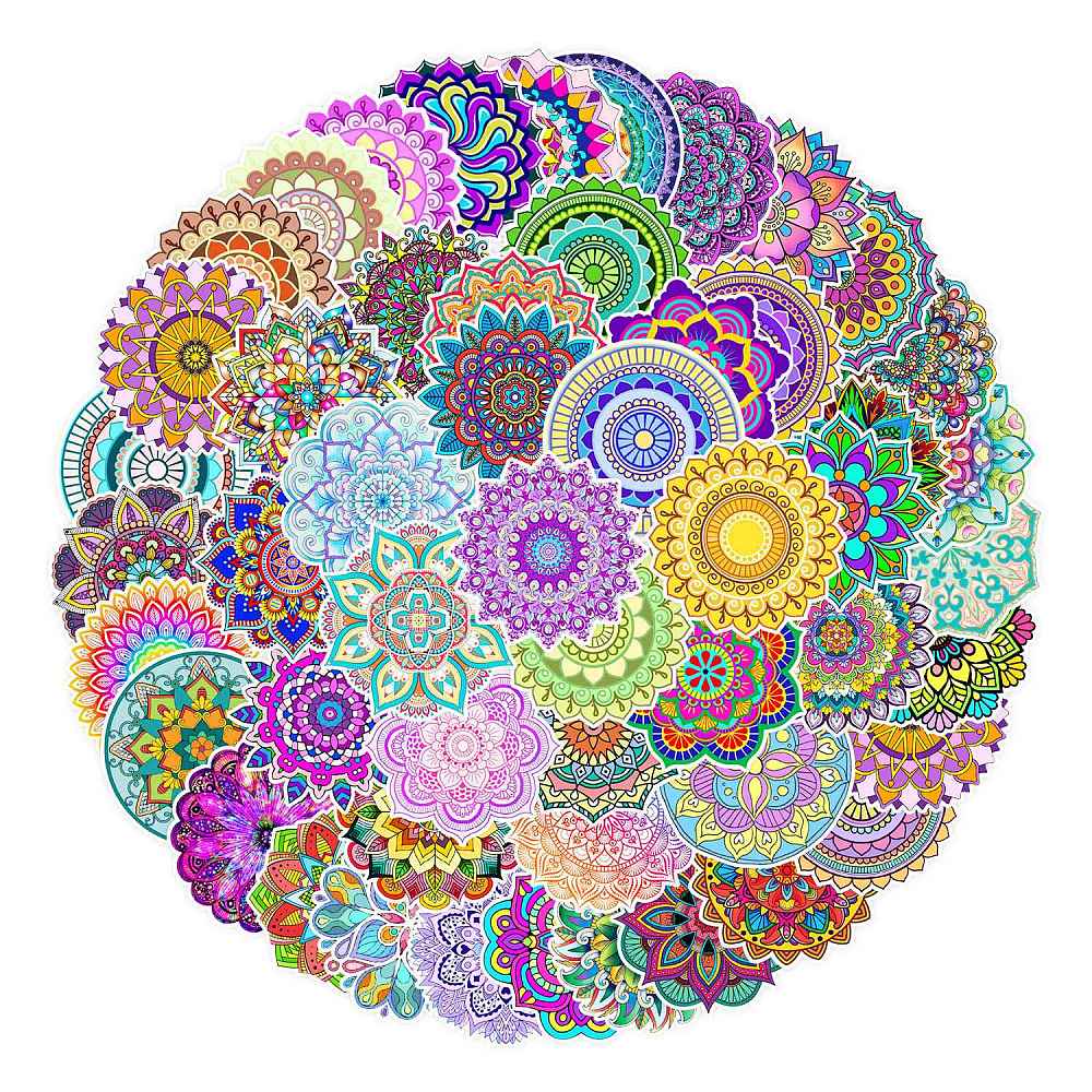 Klistermärken Mandalas 40~60mm, 50st olika motiv
