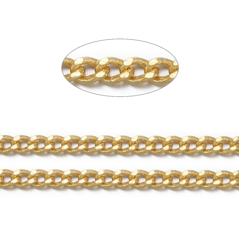 Diamantfasetterad Curb Chain 2mm Tvinnad Mässingskedja Guldfärgad Nickelfri, 2 meter