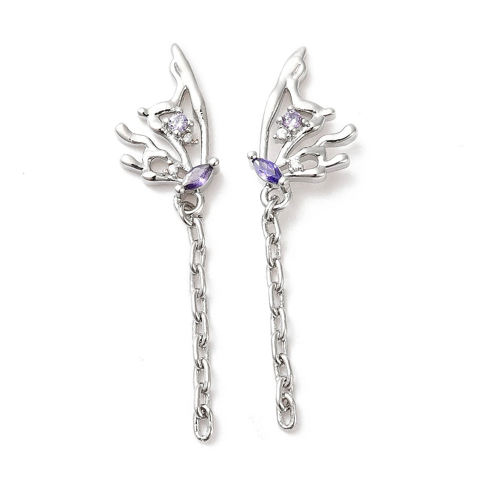 Dinglande Stiftörhängen 42mm med Lila Cubic Zirconia Platinapläterade Nickelfria, 1 par