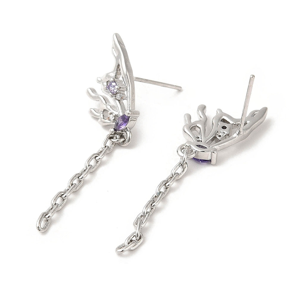 Dinglande Stiftörhängen 42mm med Lila Cubic Zirconia Platinapläterade Nickelfria, 1 par