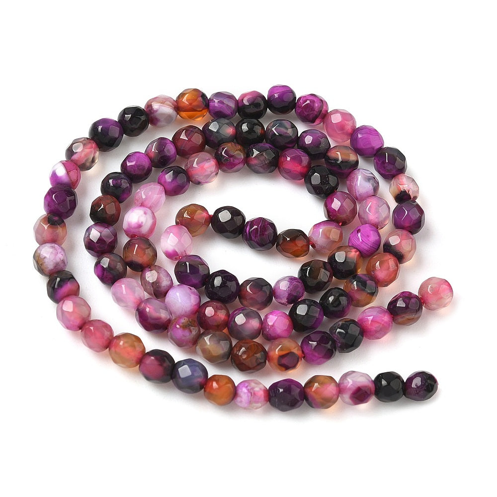 Fasetterade Agatpärlor 4mm Fuchsia Naturliga Ädelstenar, 1 sträng (ca 36cm)
