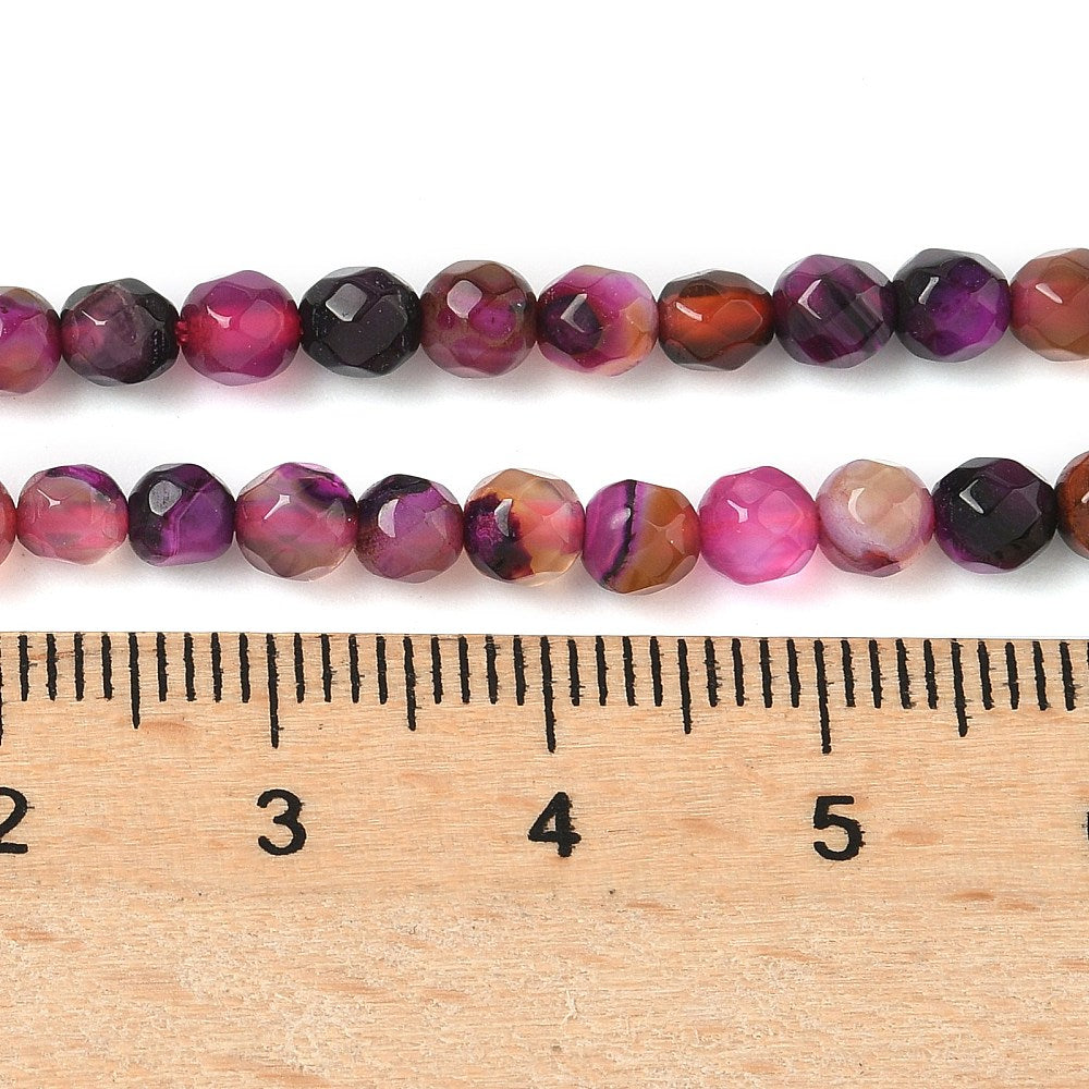 Fasetterade Agatpärlor 4mm Fuchsia Naturliga Ädelstenar, 1 sträng (ca 36cm)