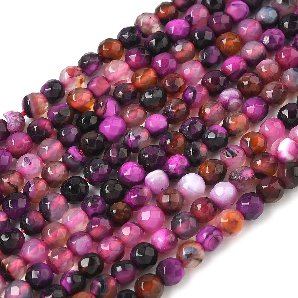Fasetterade Agatpärlor 4mm Fuchsia Naturliga Ädelstenar, 1 sträng (ca 36cm)