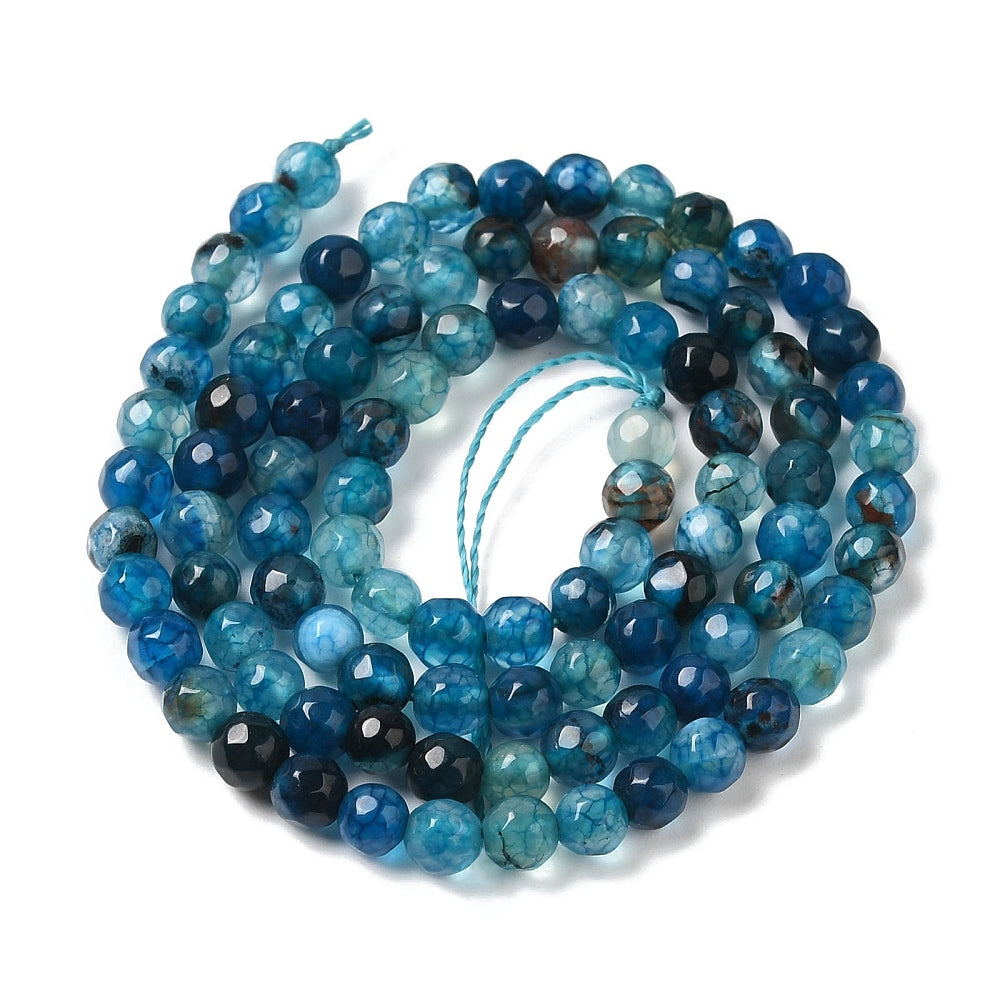 Fasetterade Agatpärlor 4mm Blåa Naturliga Ädelstenar, 1 sträng (ca 36cm)