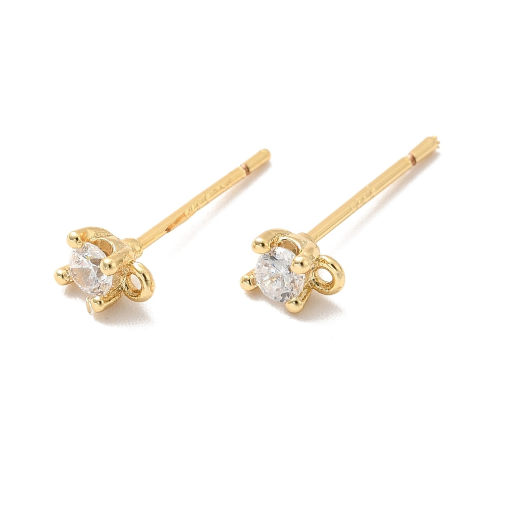 Stiftörhängen 18K Guldpläterad med Liten Kubisk Zirkonia 3x3mm Nickelfria, 1 par