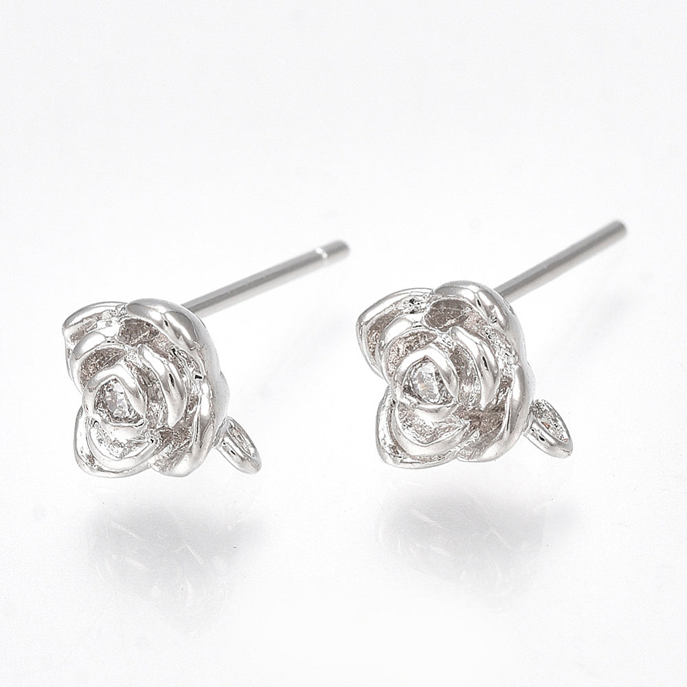Stiftörhängen Blomma Platinapläterade med Kubisk Zirkonia Nickelfria, 1 par