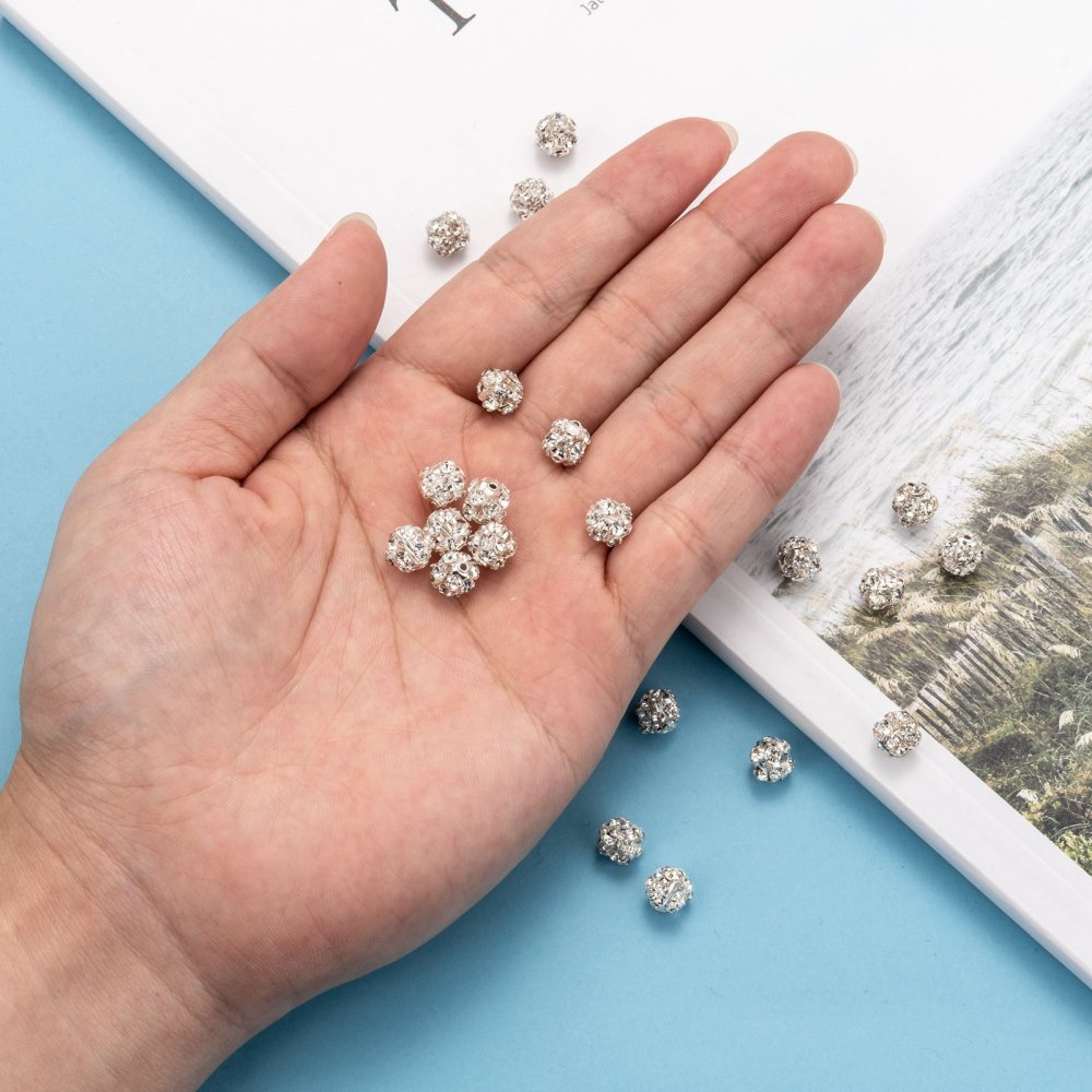 Mässingspärlor Strasspärlor 8mm Silverpläterade, 8-pack