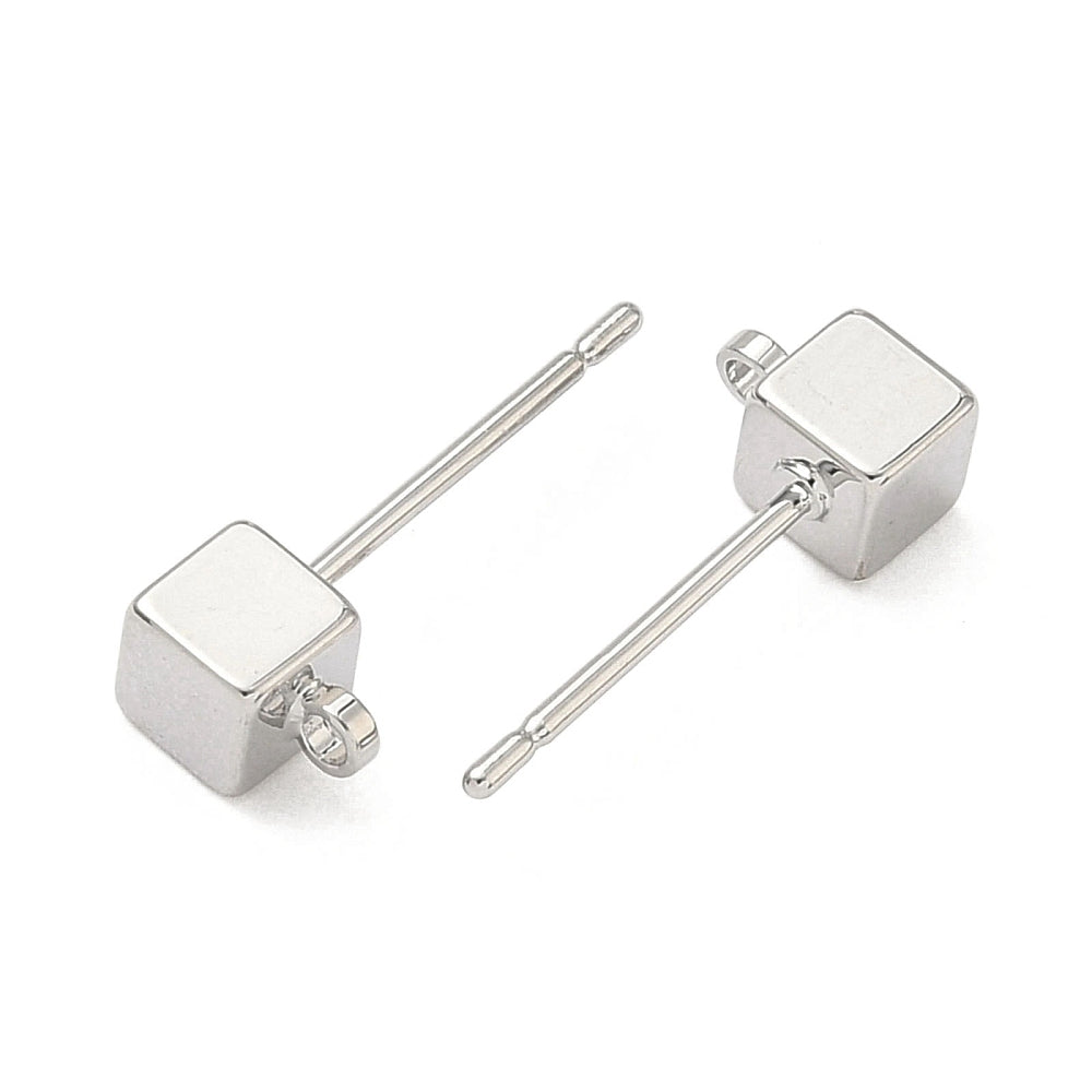Stiftörhängen Kub 6x5mm Platinapläterade Nickelfria, 1 par