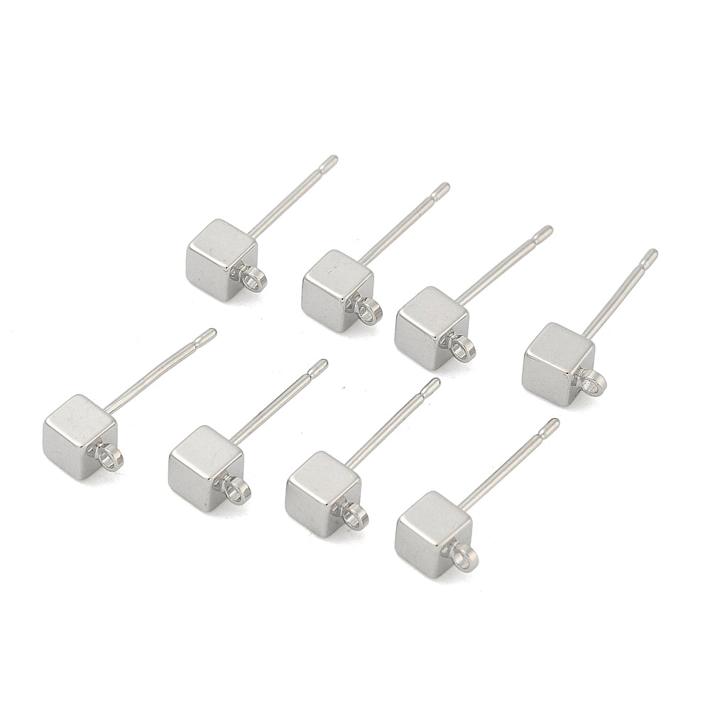 Stiftörhängen Kub 6x5mm Platinapläterade Nickelfria, 1 par