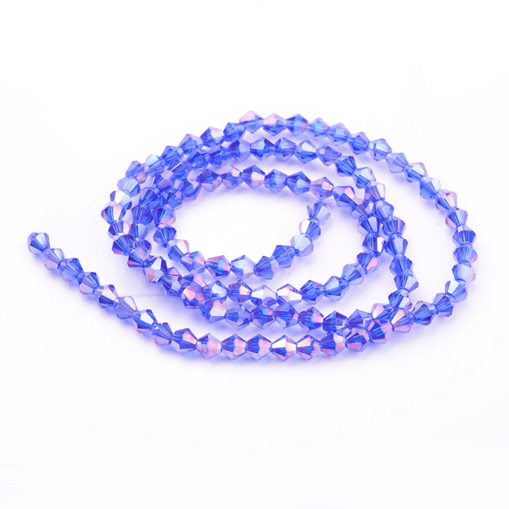 Glaspärlor facetterade biconepärlor AB Blå 4 mm, 1 Sträng (ca 28cm)