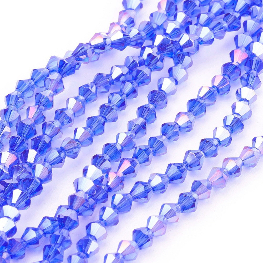 Glaspärlor facetterade biconepärlor AB Blå 4 mm, 1 Sträng (ca 28cm)