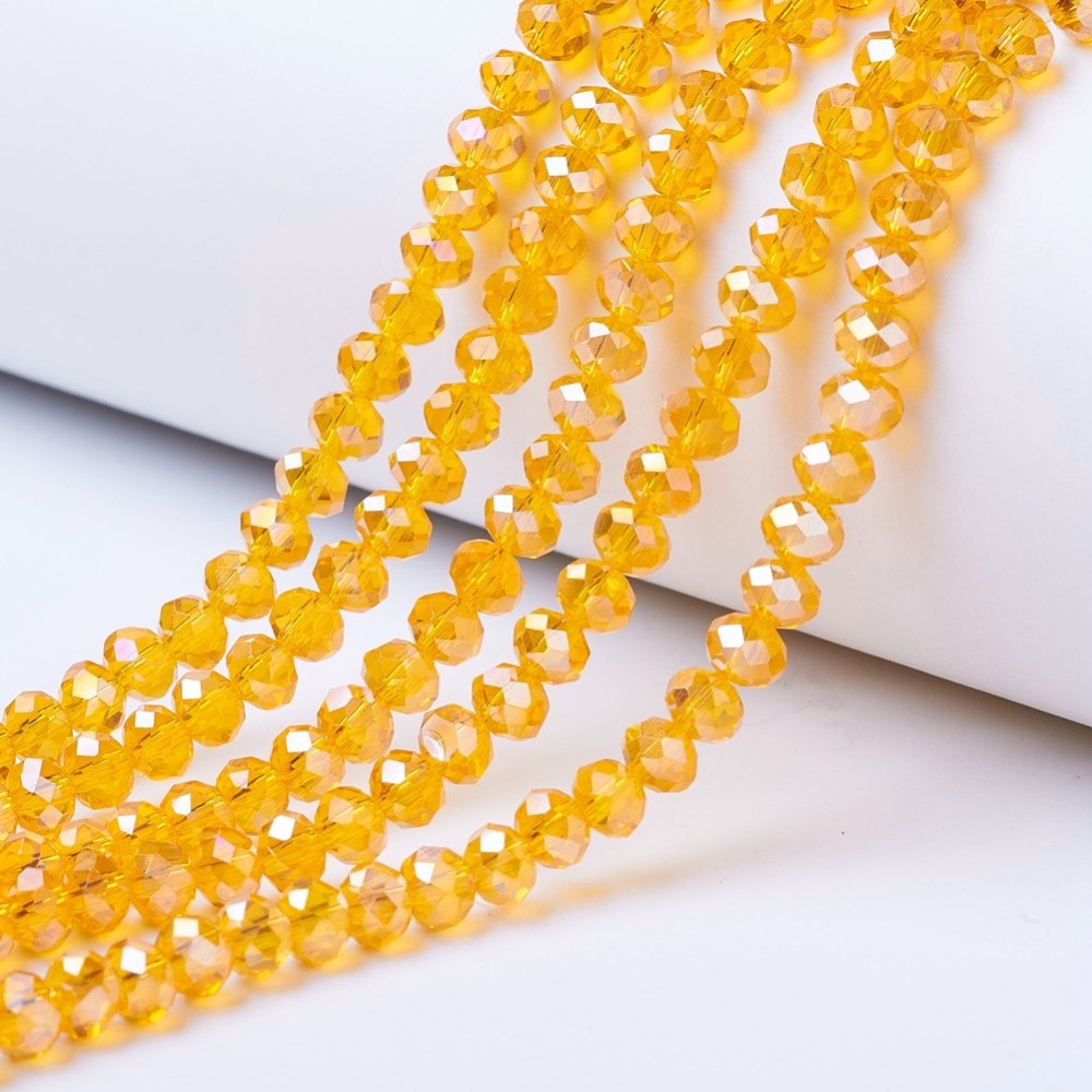 Glaspärlor facetterade pärlor AB orange 4 mm, 1 sträng (ca 38cm)