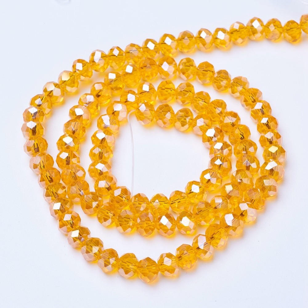 Glaspärlor facetterade pärlor AB orange 4 mm, 1 sträng (ca 38cm)