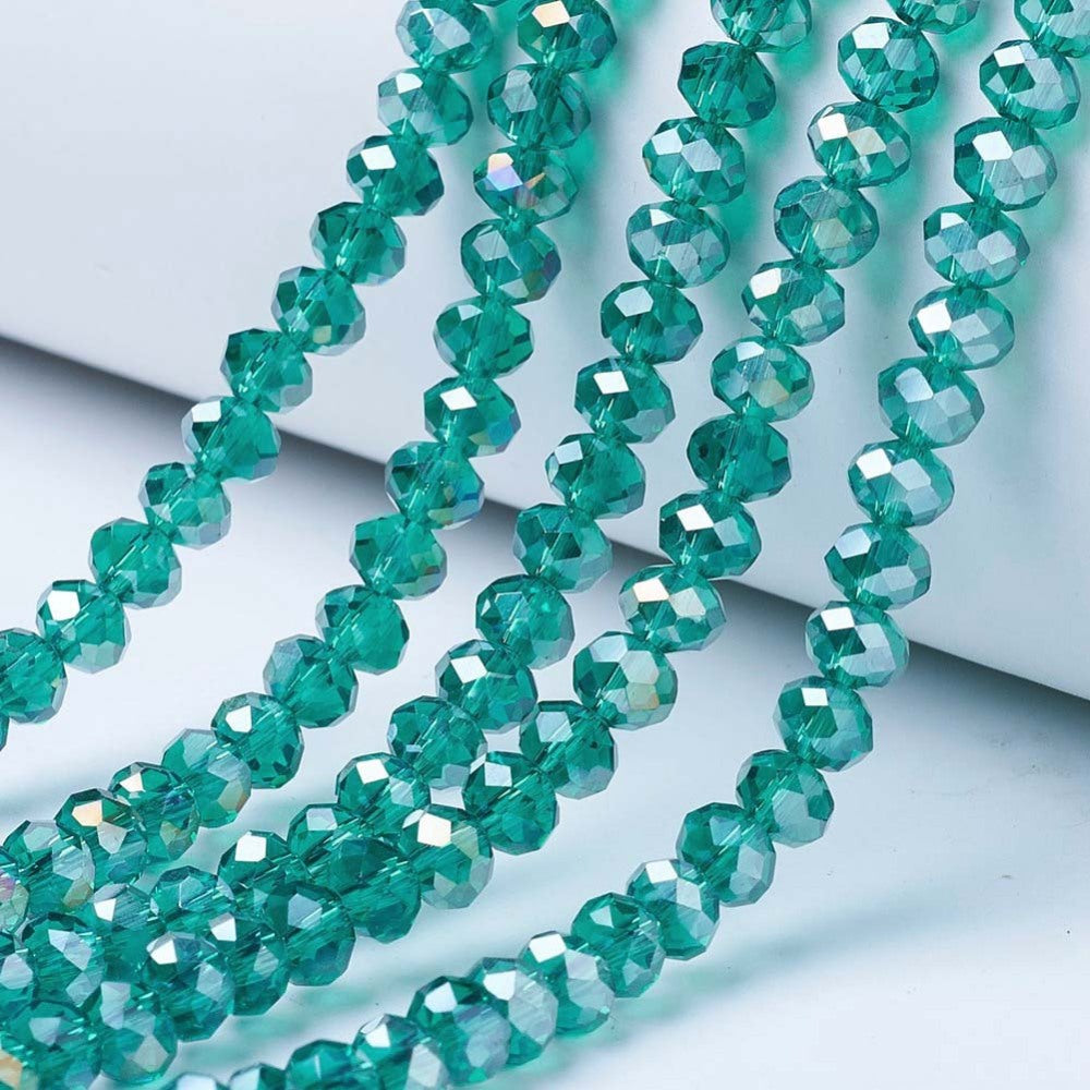 Glaspärlor facetterade pärlor AB cyan 4 mm, 1 sträng (ca 38cm)