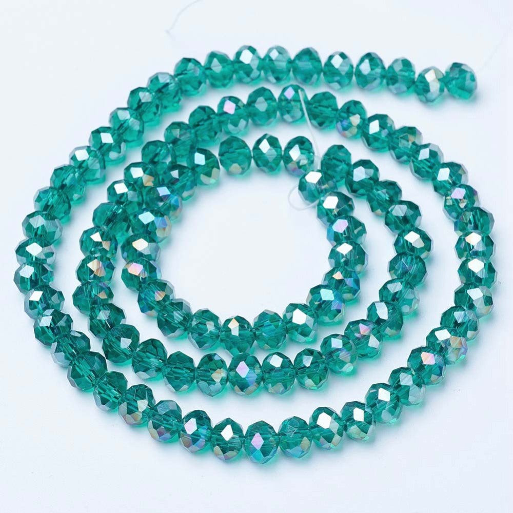 Glaspärlor facetterade pärlor AB cyan 4 mm, 1 sträng (ca 38cm)