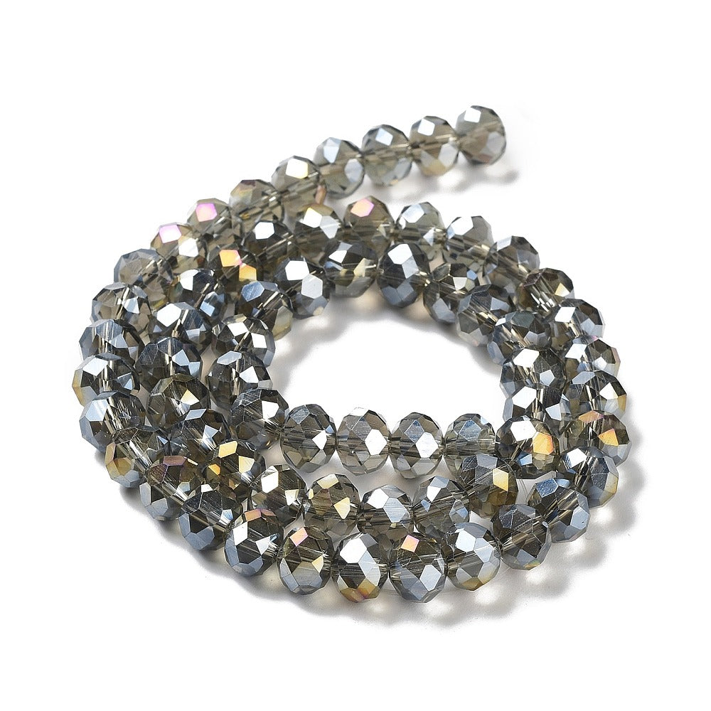 Glaspärlor facetterade pärlor AB grå 4 mm, 1 sträng (ca 38cm)