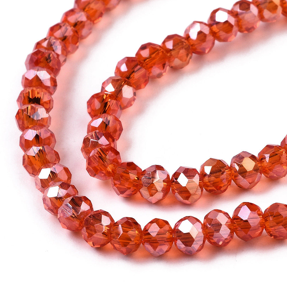 Glaspärlor facetterade pärlor AB orangeröd 4 mm, 1 sträng (ca 38cm)