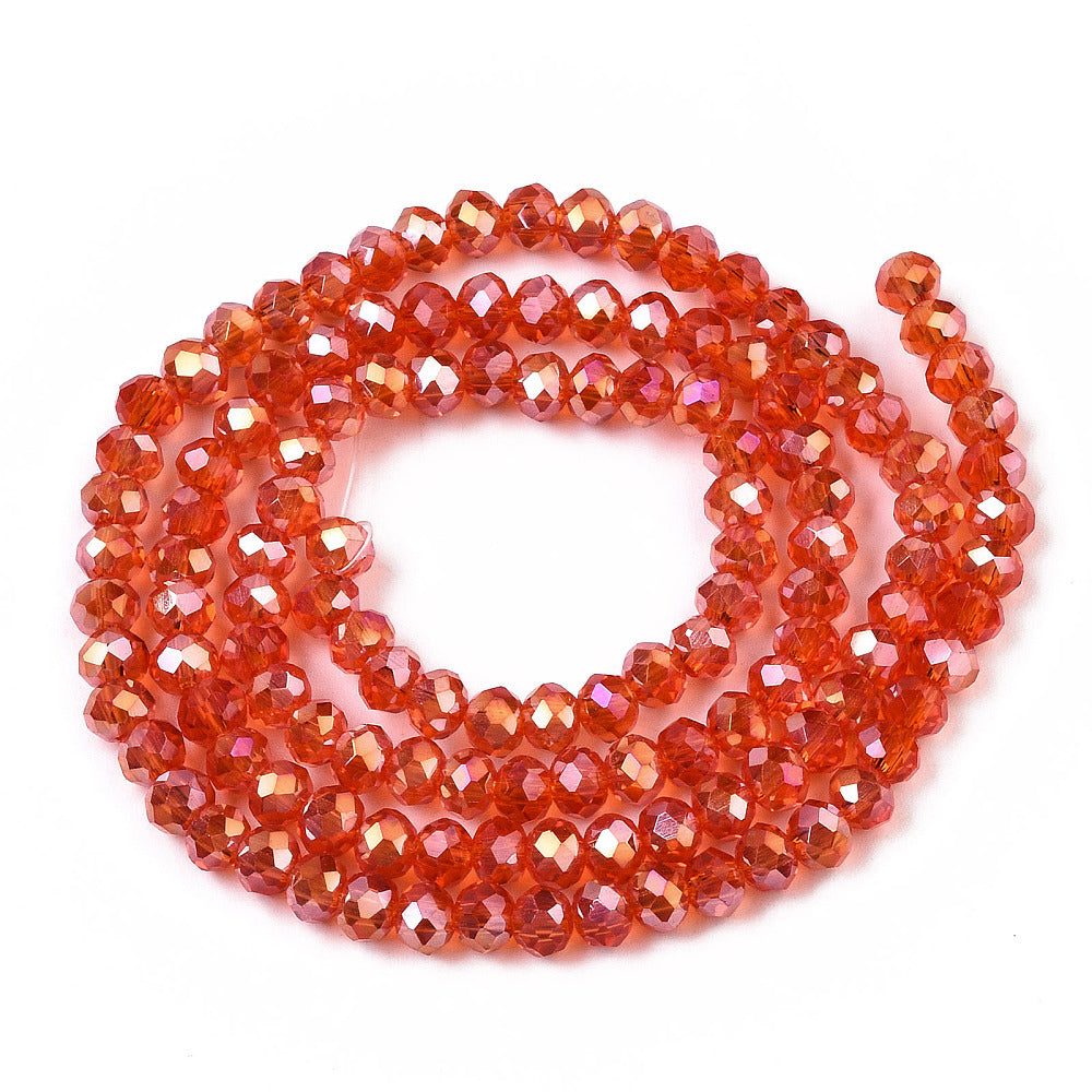 Glaspärlor facetterade pärlor AB orangeröd 4 mm, 1 sträng (ca 38cm)