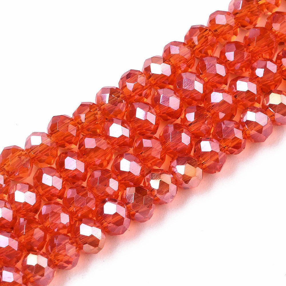 Glaspärlor facetterade pärlor AB orangeröd 4 mm, 1 sträng (ca 38cm)