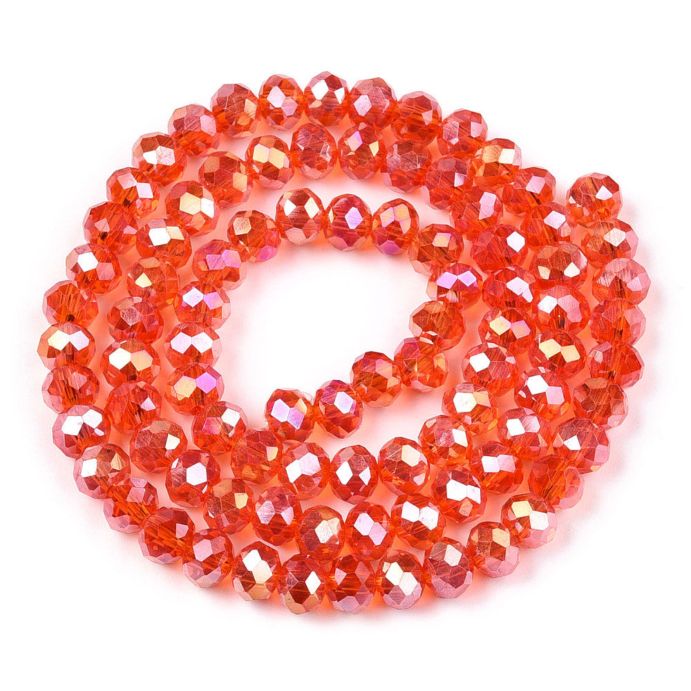Glaspärlor facetterade pärlor AB orangeröd 6 mm, 1 sträng (ca 39cm)