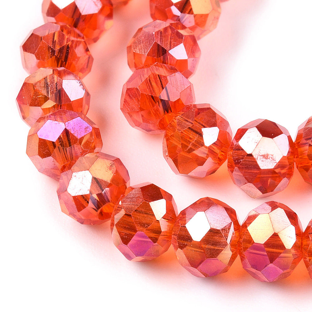 Glaspärlor facetterade pärlor AB orangeröd 6 mm, 1 sträng (ca 39cm)