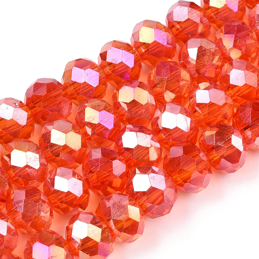 Glaspärlor facetterade pärlor AB orangeröd 6 mm, 1 sträng (ca 39cm)