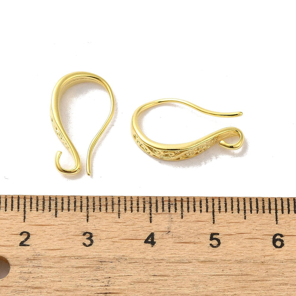 Öronkrokar i mässing äkta 24K guldpläterade med vackert mönster, 1 par