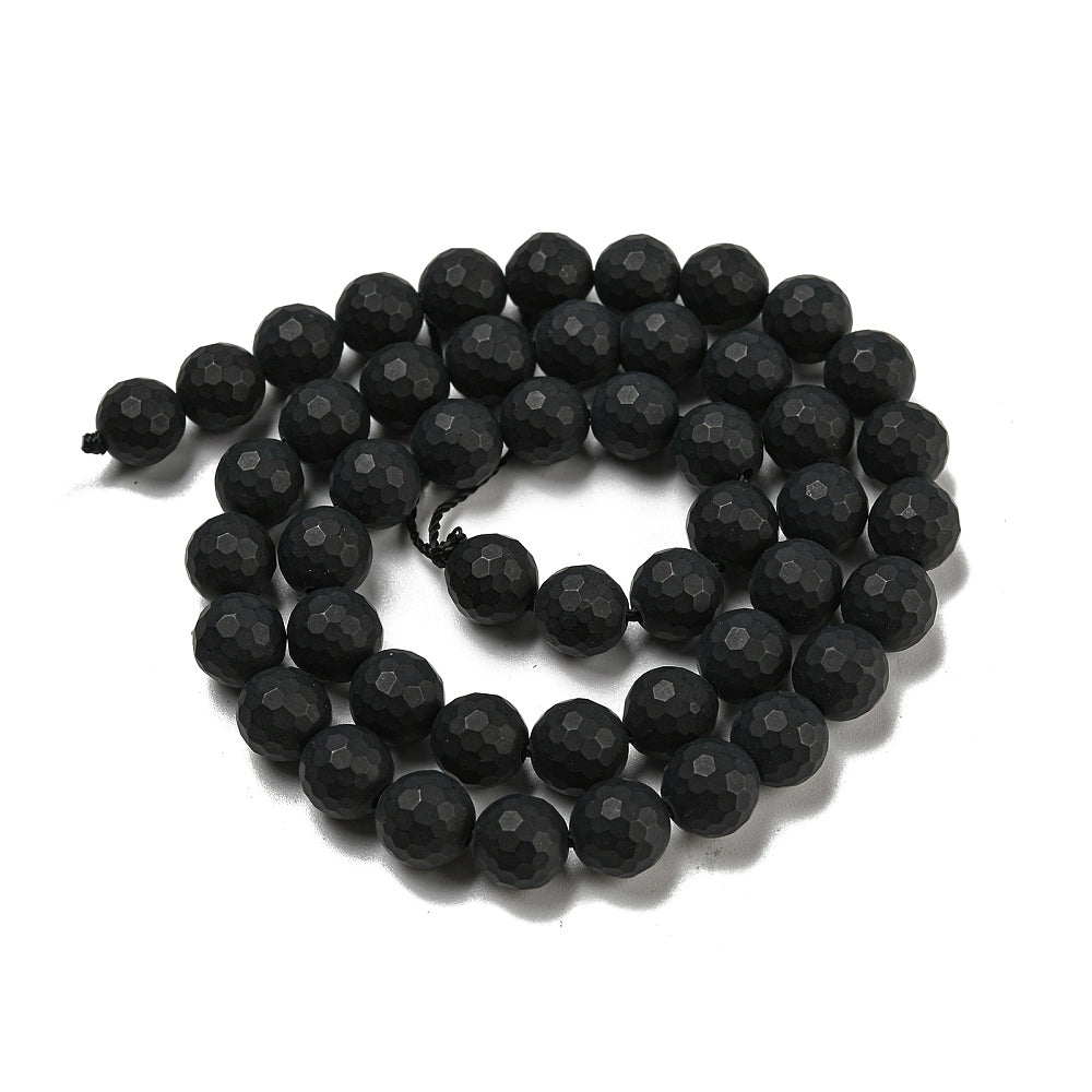 Svart onyx facetterade pärlor frostade runda 8 mm, 1 sträng (ca 38cm)