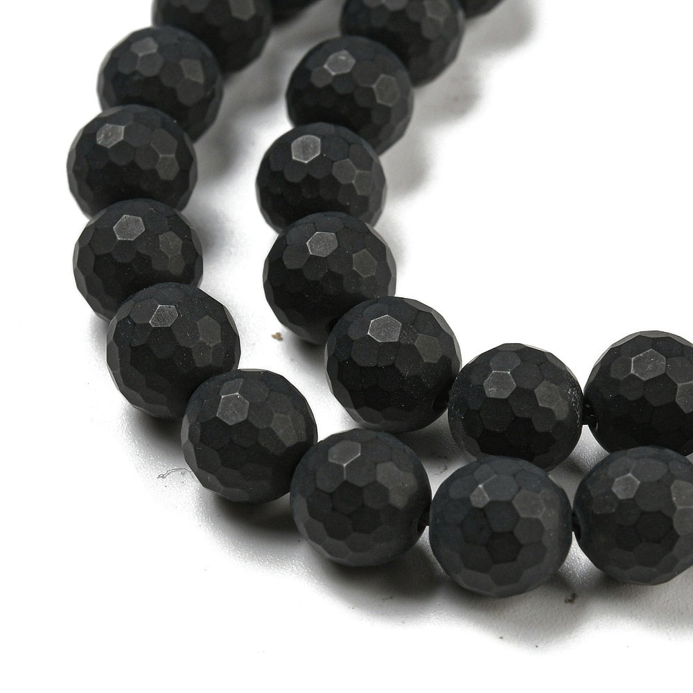 Svart onyx facetterade pärlor frostade runda 8 mm, 1 sträng (ca 38cm)