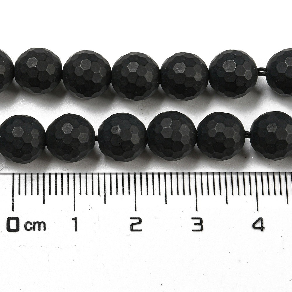 Svart onyx facetterade pärlor frostade runda 8 mm, 1 sträng (ca 38cm)