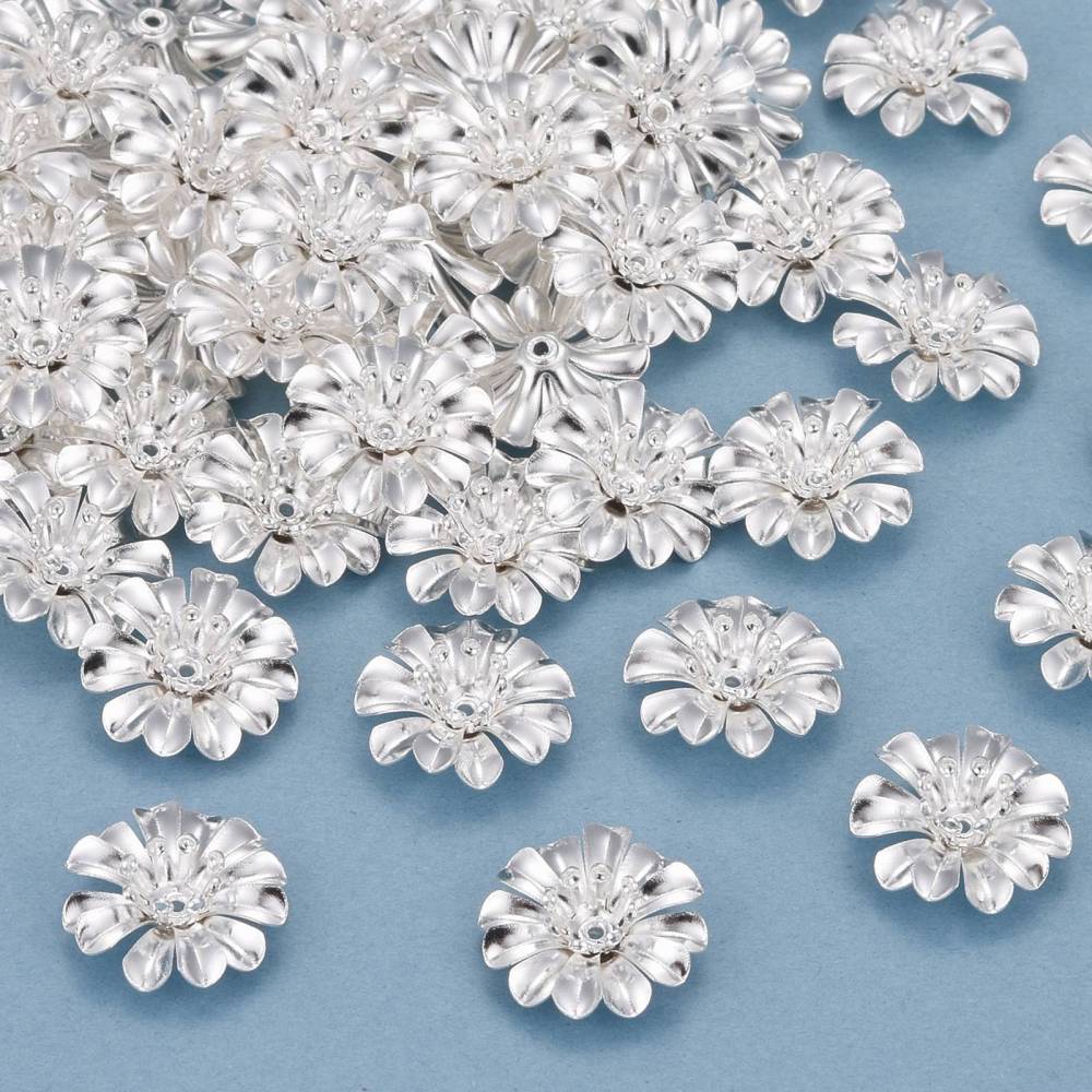 Pärlhattar i mässing Blomformade med pistiller 925 Silverpläterade, 6-pack