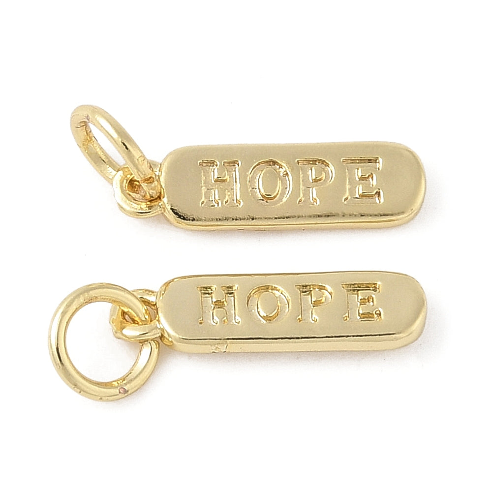 Mässingsberlock med bindring 4x14mm och text Hope på båda sidor 18K guldpläterad, 1 st