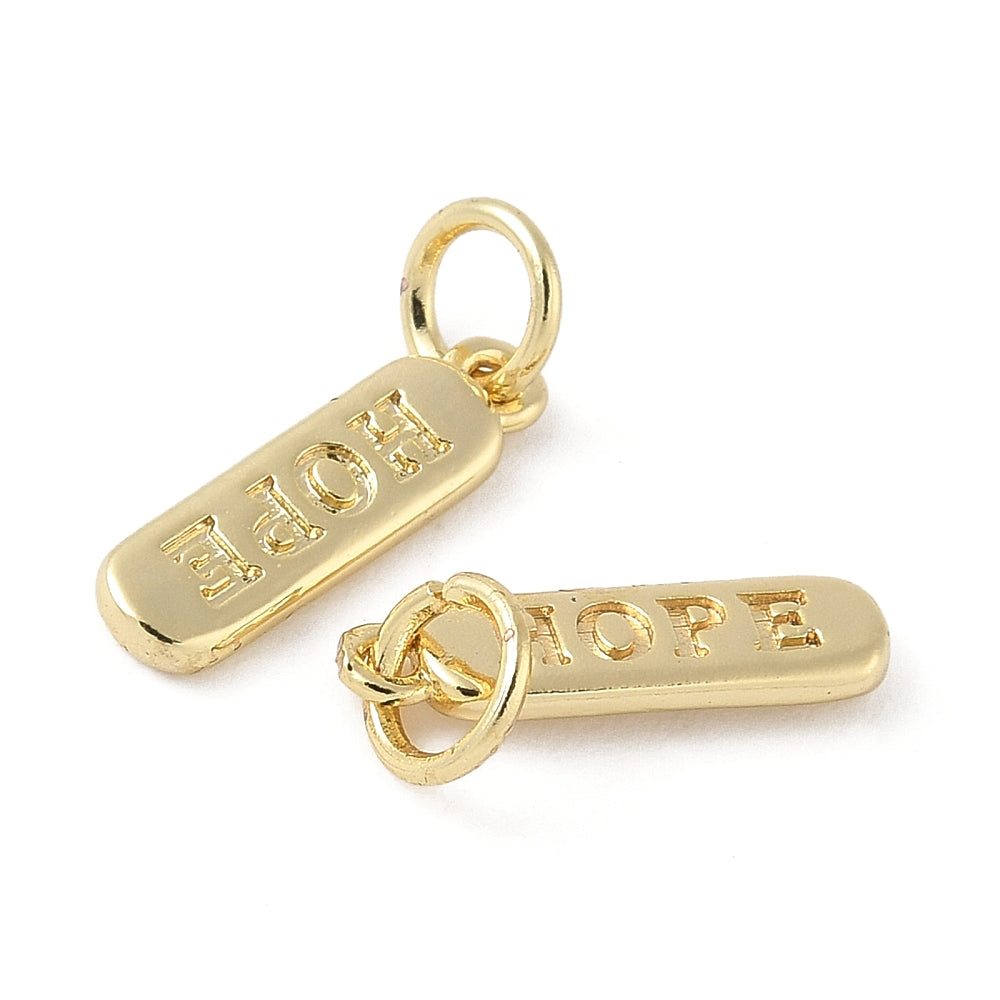 Mässingsberlock med bindring 4x14mm och text Hope på båda sidor 18K guldpläterad, 1 st