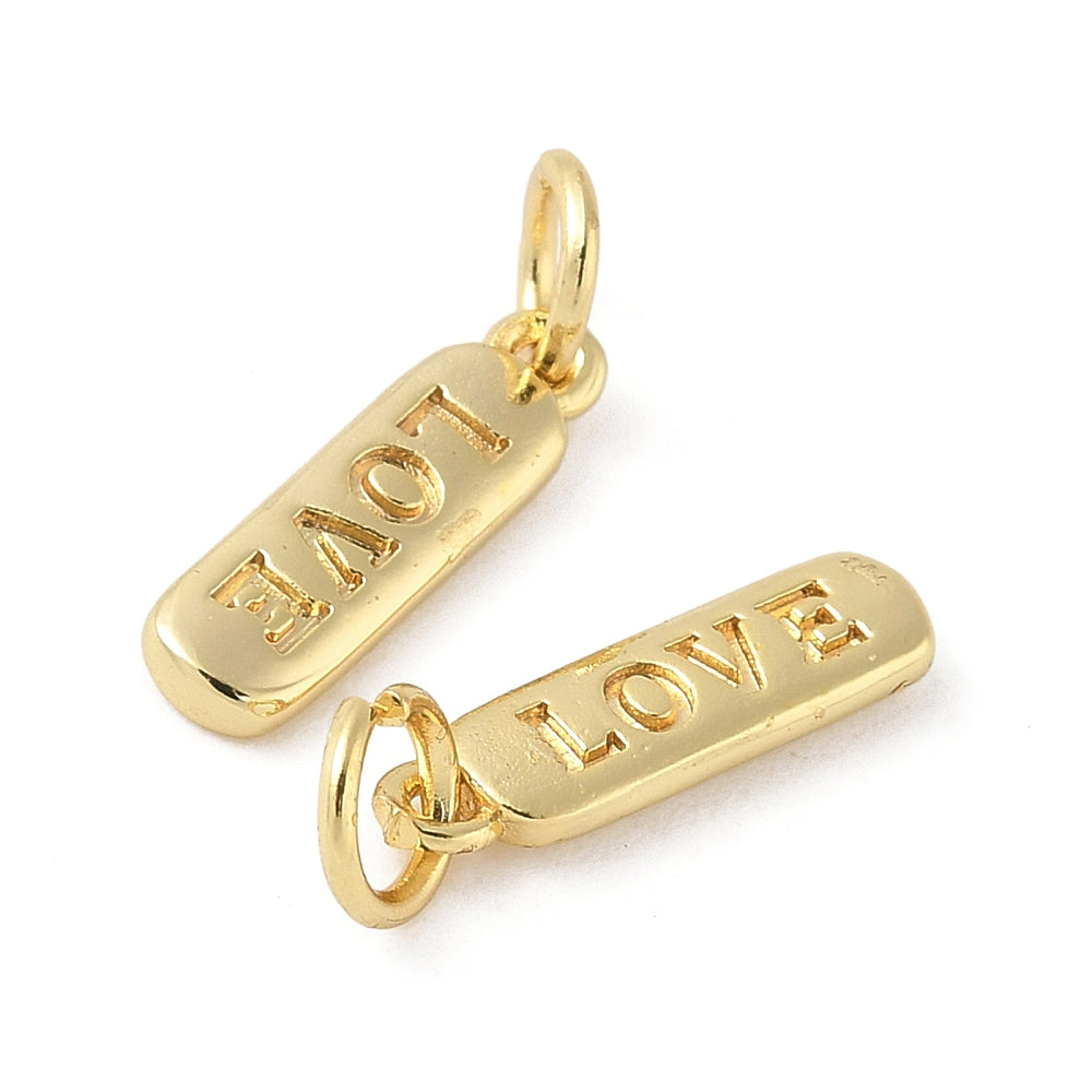 Mässingsberlock med bindring 4x14mm och text Love på båda sidor 18K guldpläterad, 1 st