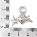 Europeisk berlock med cubic zirconia hjärta, kors och stjärna i mässing platinapläterade, 1 st