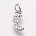 Berlock Måne i mässing med cubic zirconia platinapläterad, 1 st