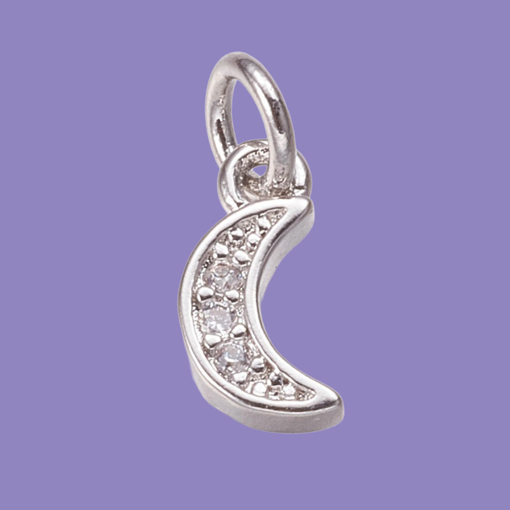 Berlock Måne i mässing med cubic zirconia platinapläterad, 1 st