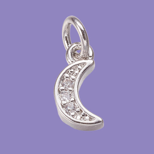 Berlock Måne i mässing med cubic zirconia platinapläterad, 1 st