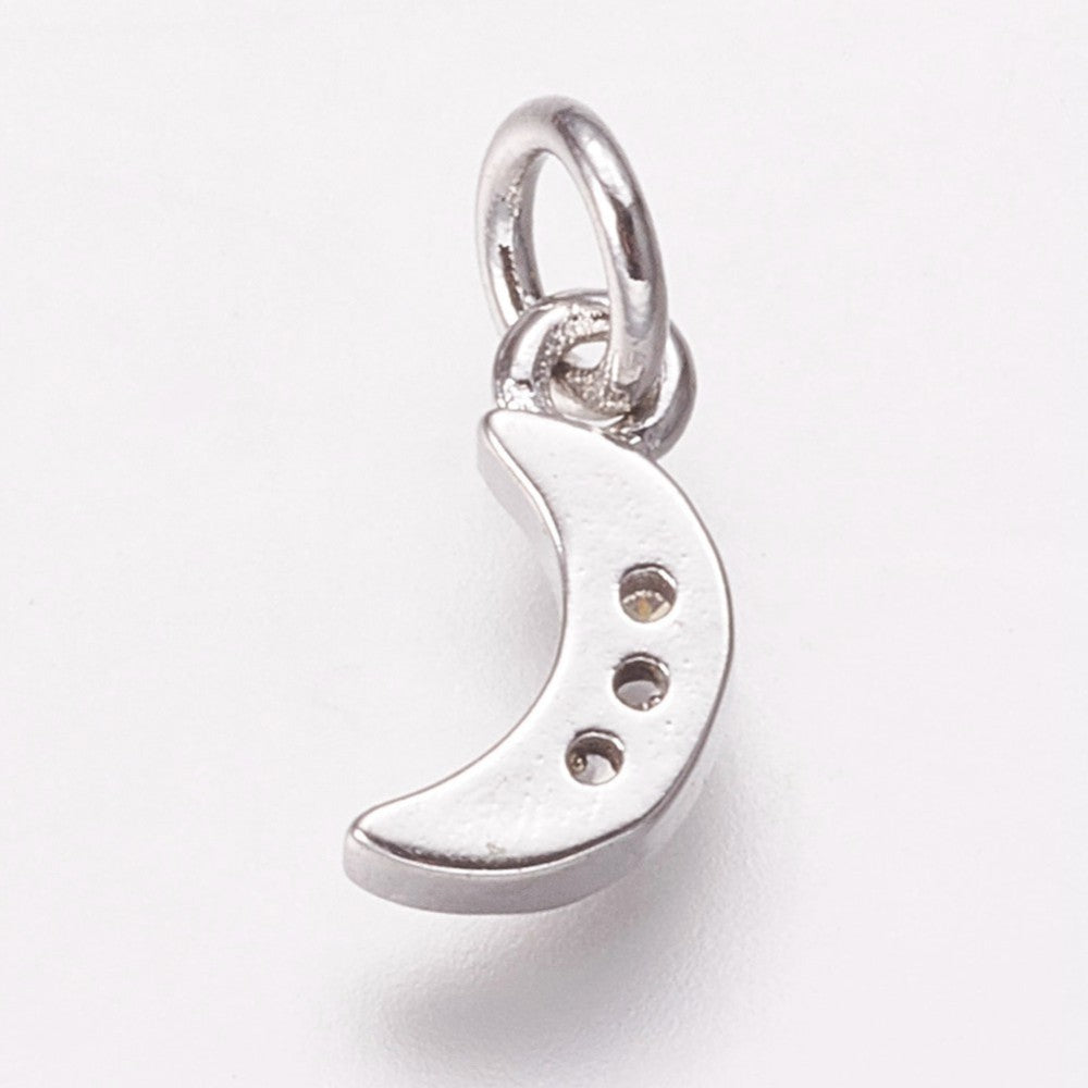 Berlock Måne i mässing med cubic zirconia platinapläterad, 1 st