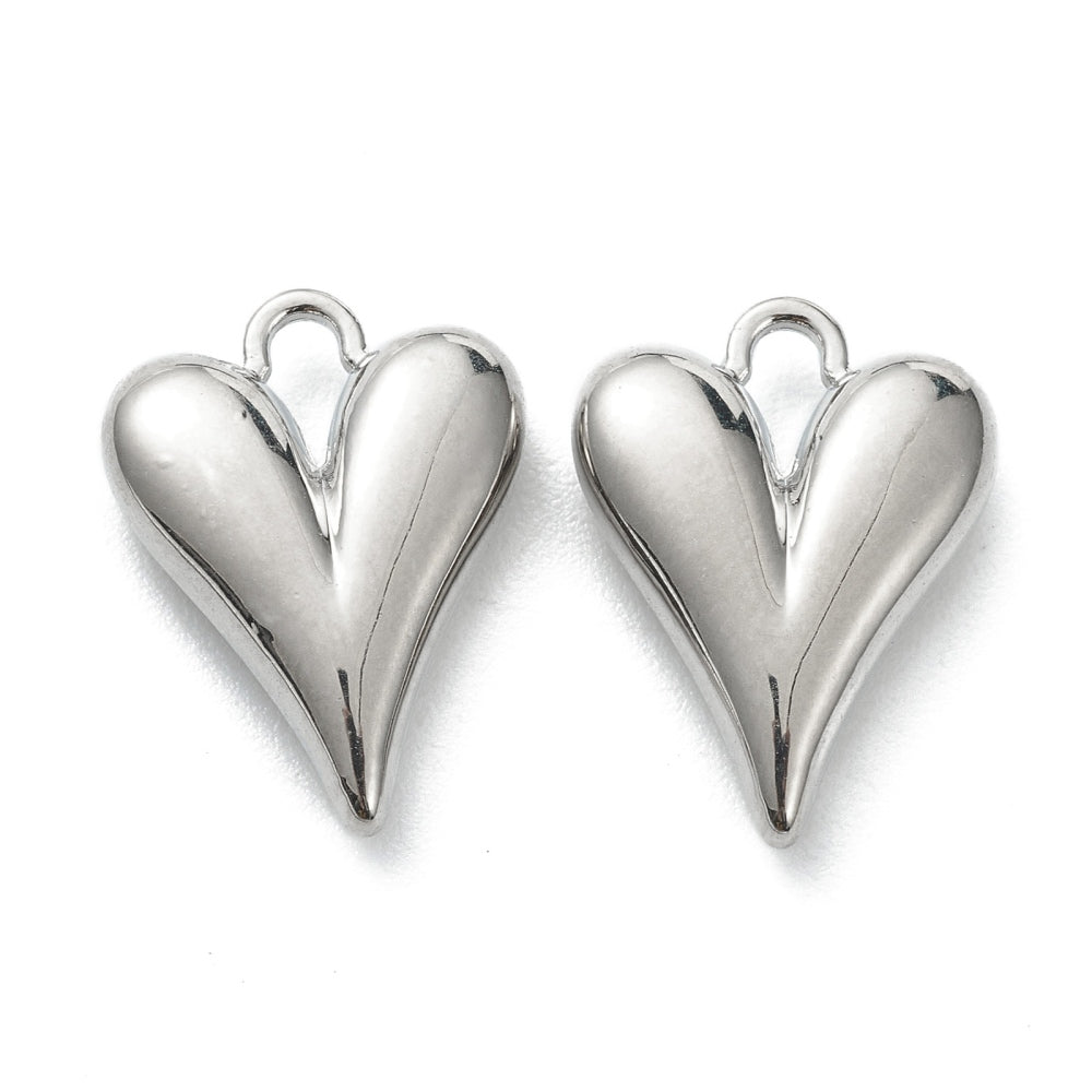 Berlock hjärta i metall platinapläterad, 2-pack