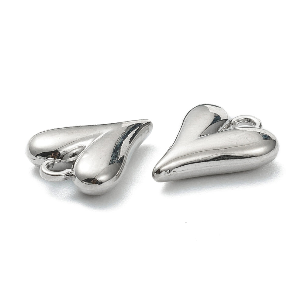 Berlock hjärta i metall platinapläterad, 2-pack