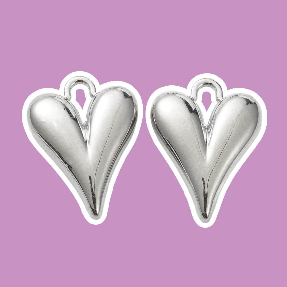 Berlock hjärta i metall platinapläterad, 2-pack