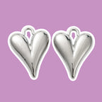 Berlock hjärta i metall platinapläterad, 2-pack