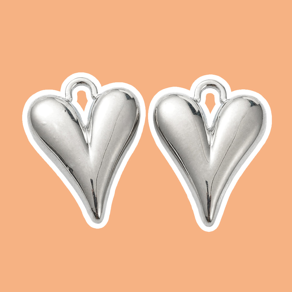 Berlock hjärta i metall platinapläterad, 2-pack