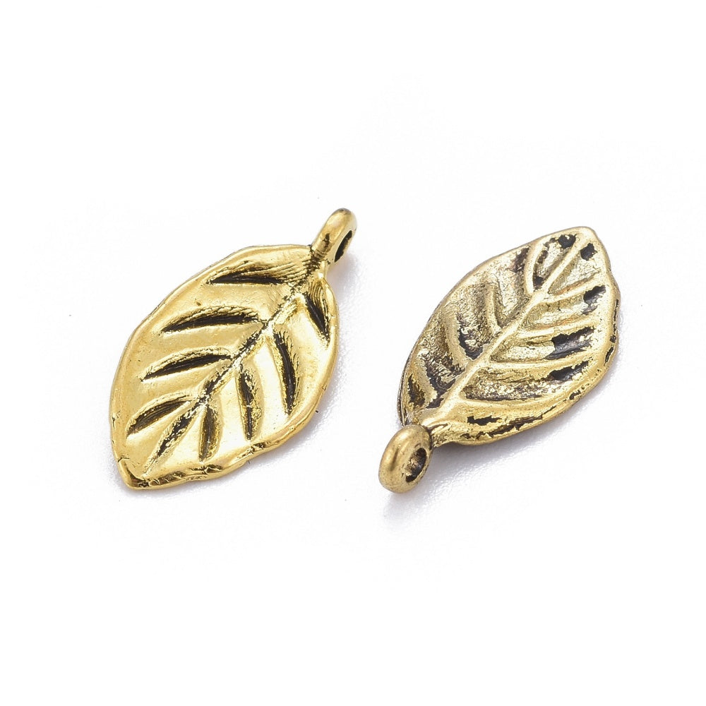Tibetansk Berlock blad 16mm antikguld, 6-pack