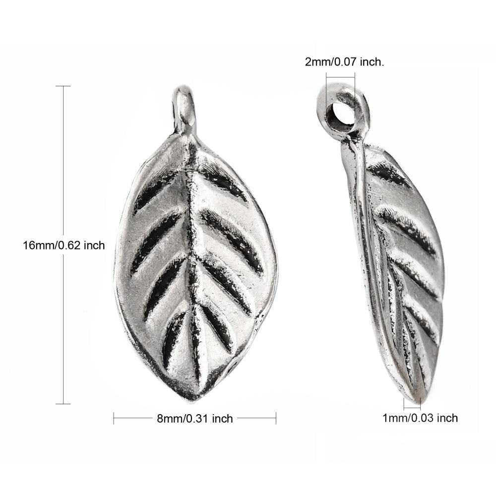 Tibetansk berlock blad antiksilver Nickelfri, 6-pack