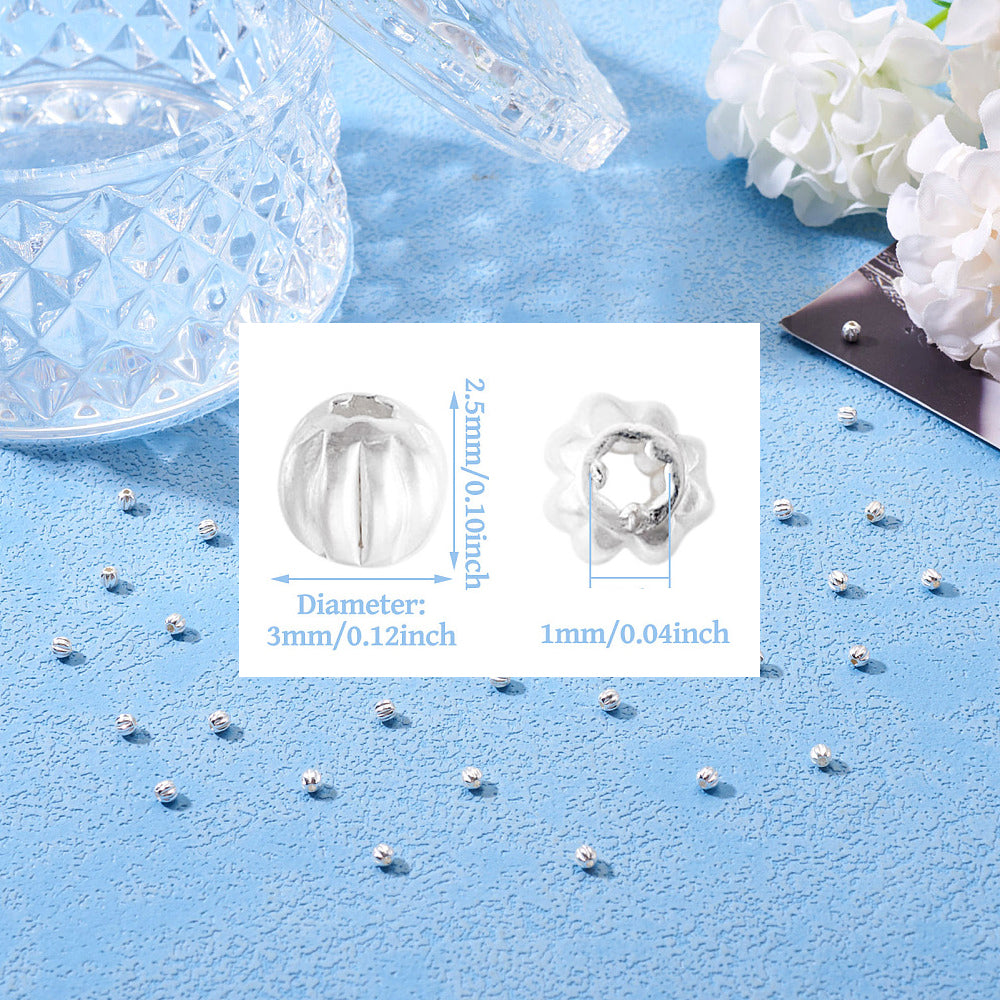 Räfflade runda 3mm pärlor i äkta 925 sterling silver, 6-pack