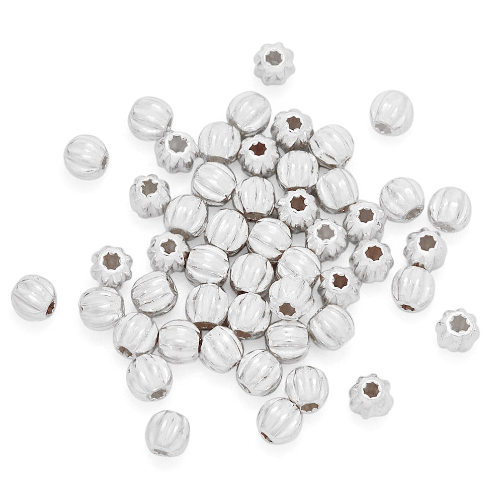 Räfflade runda 3mm pärlor i äkta 925 sterling silver, 6-pack